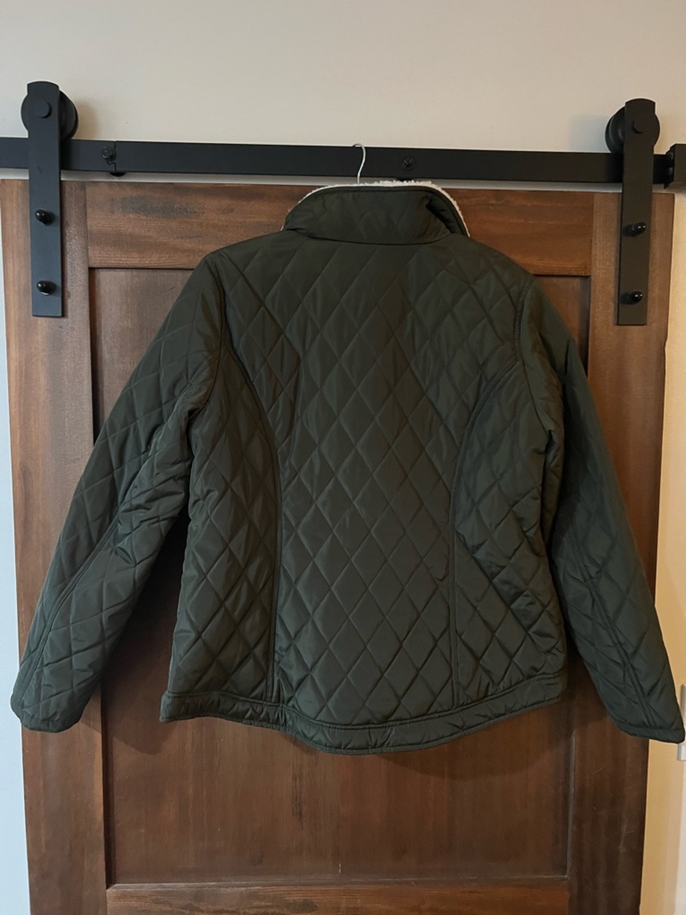 Michael Kors Olive Green Quilted Puffer Jacket with Shearing Collar - Picture 3 of 3